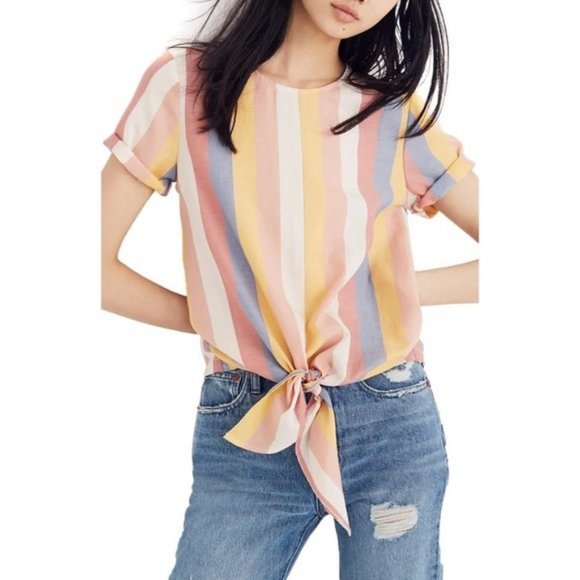 Madewell Button-Back Tie Top in Sherbet Stripe - Picture 1 of 7